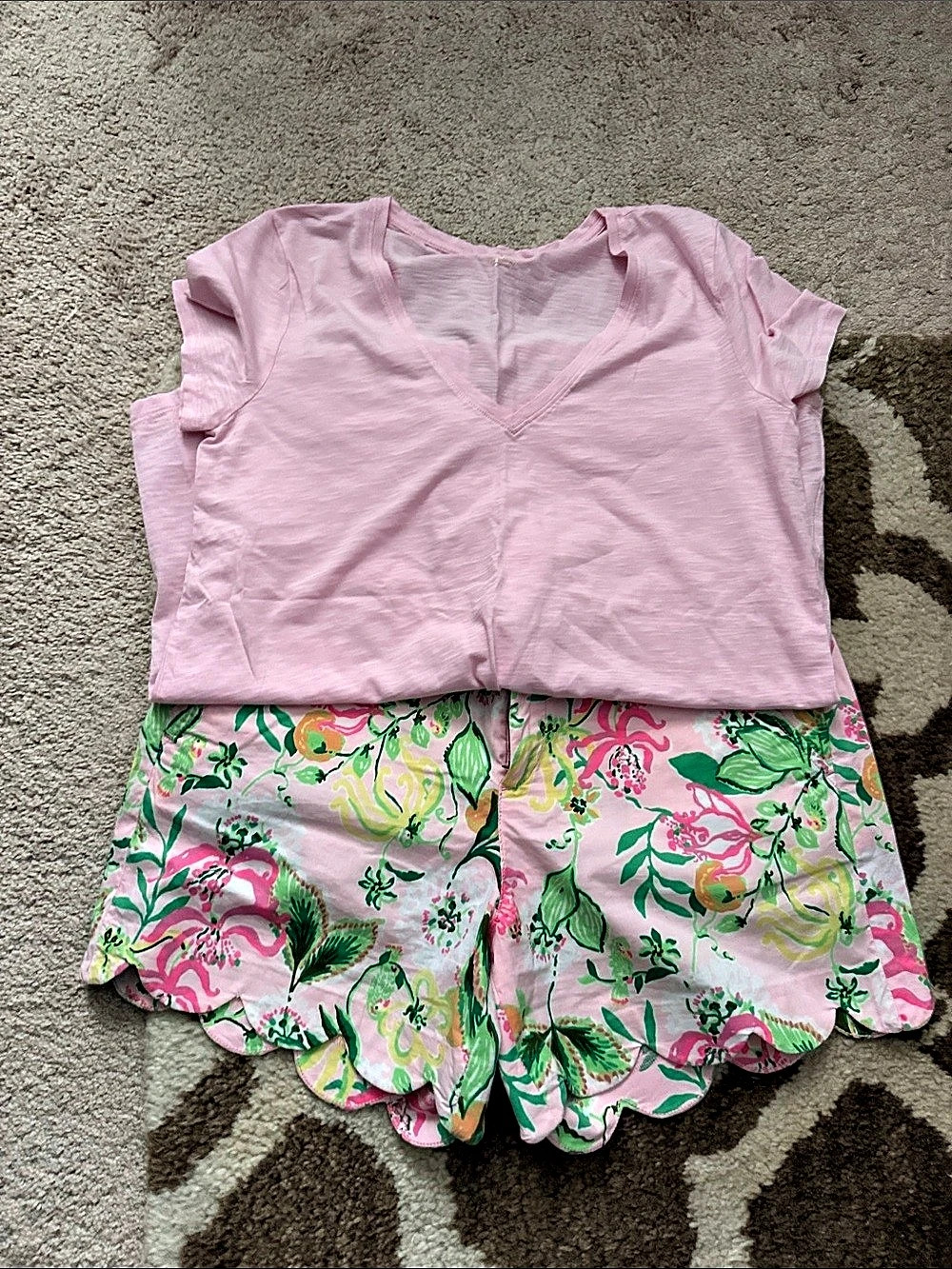 Lilly Pulitzer Buttercup Scalloped Hem Short Pink & Green
